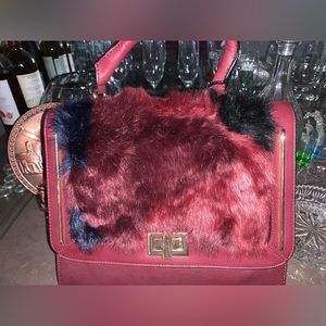 ALDO - RED VELVET BAG WITH DARK RED AND BLACK FUR